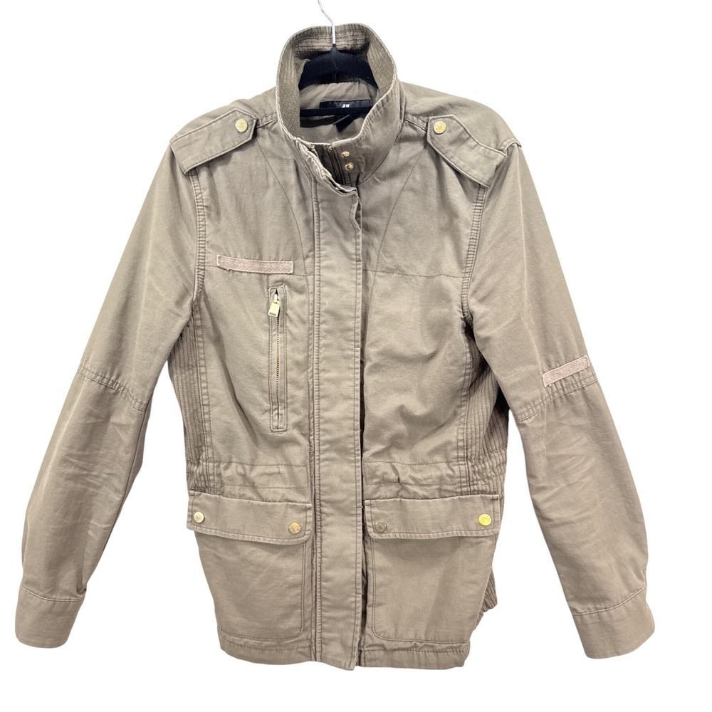 HM Womens Olive Green Utility Field Jacket Cinched Waist Gold Hardware Size 8